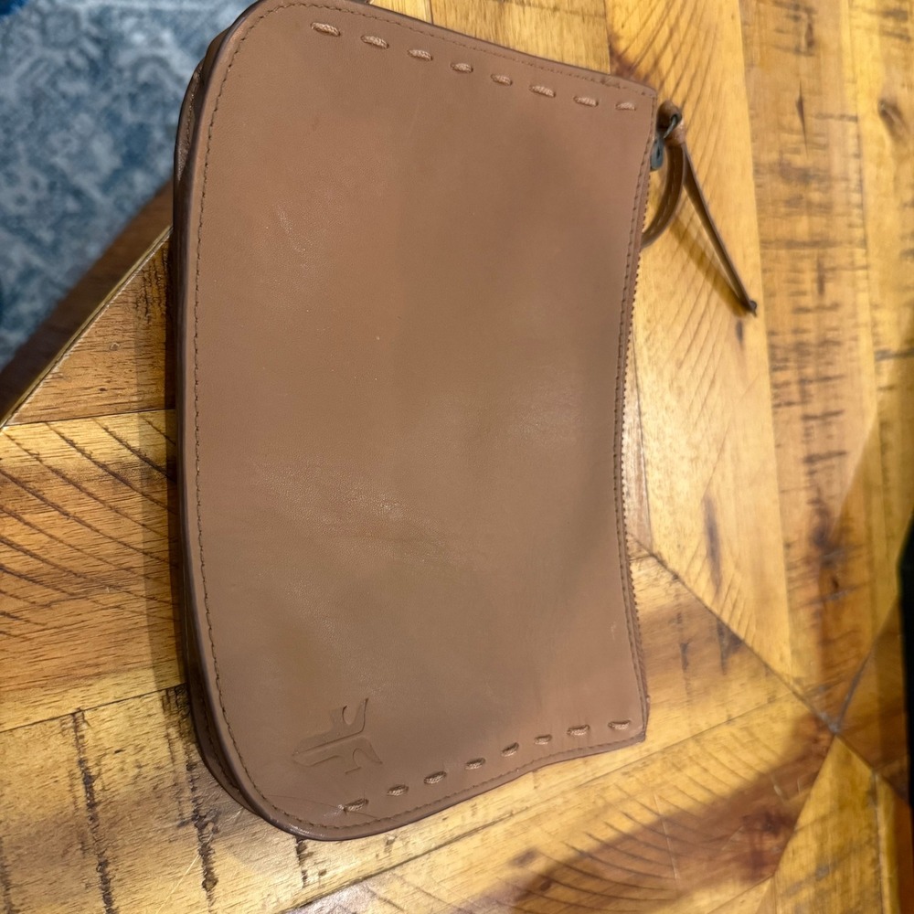 Minimalist Western Frye Brown Leather Belt Bag Pouch Zip Waist Bag